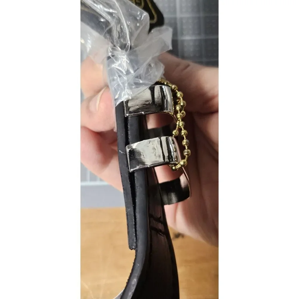 Men's genuine leather silver buckle‎ head black belt size 44 New
